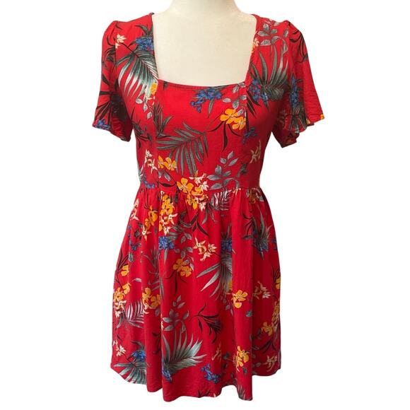 Band of Gypsies Dresses & Skirts - Band of Gypsies Floral Mini Dress Sz M Pockets Short Sleeves Tie Back Red